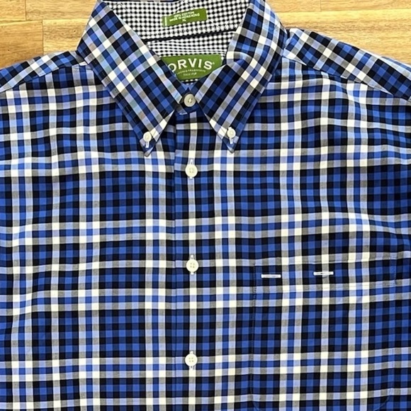 Orvis 100% Cotton Blue Black White Check Plaid Pattern Button Down Shirt Size XL - Picture 3 of 8